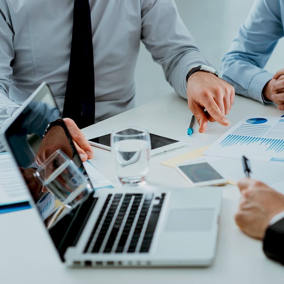 Business teamwork Professional business team working together at office desk discussing during a meeting, efficiency and teamwork concept